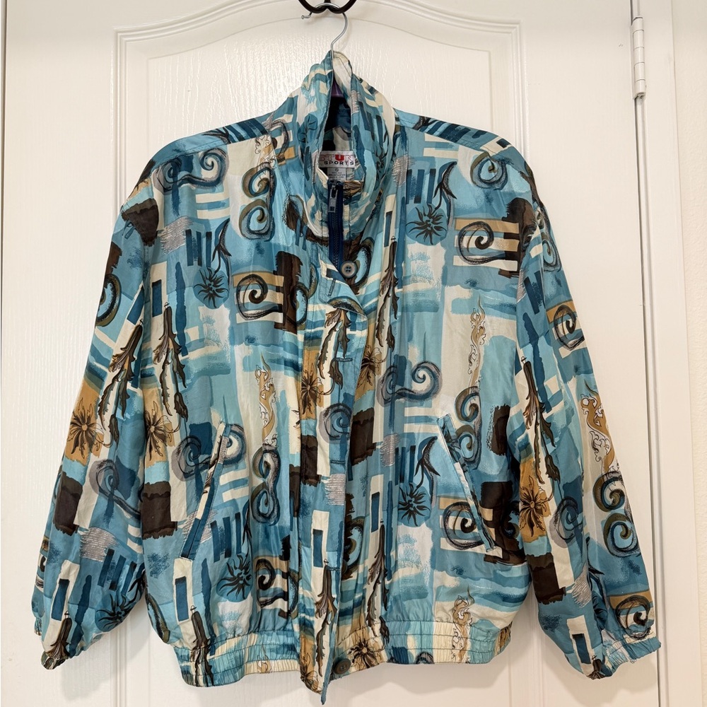 Vintage Stunt Sports Silk Bomber Jacket Blue Graphic Print Y2K Size PM